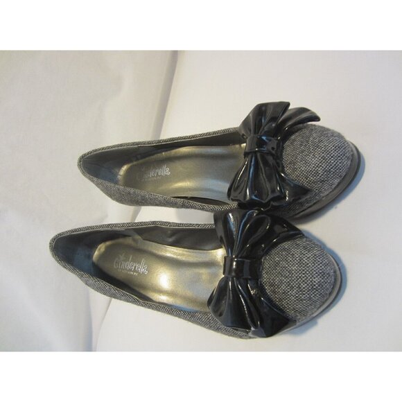 CINDERELLA BOSTON gray heather fabric black bow platform heel shoes 5 M - Picture 2 of 9